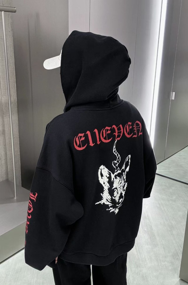 Black Zip-Up Hoodie Jacket with Red Embroidered Graphics view