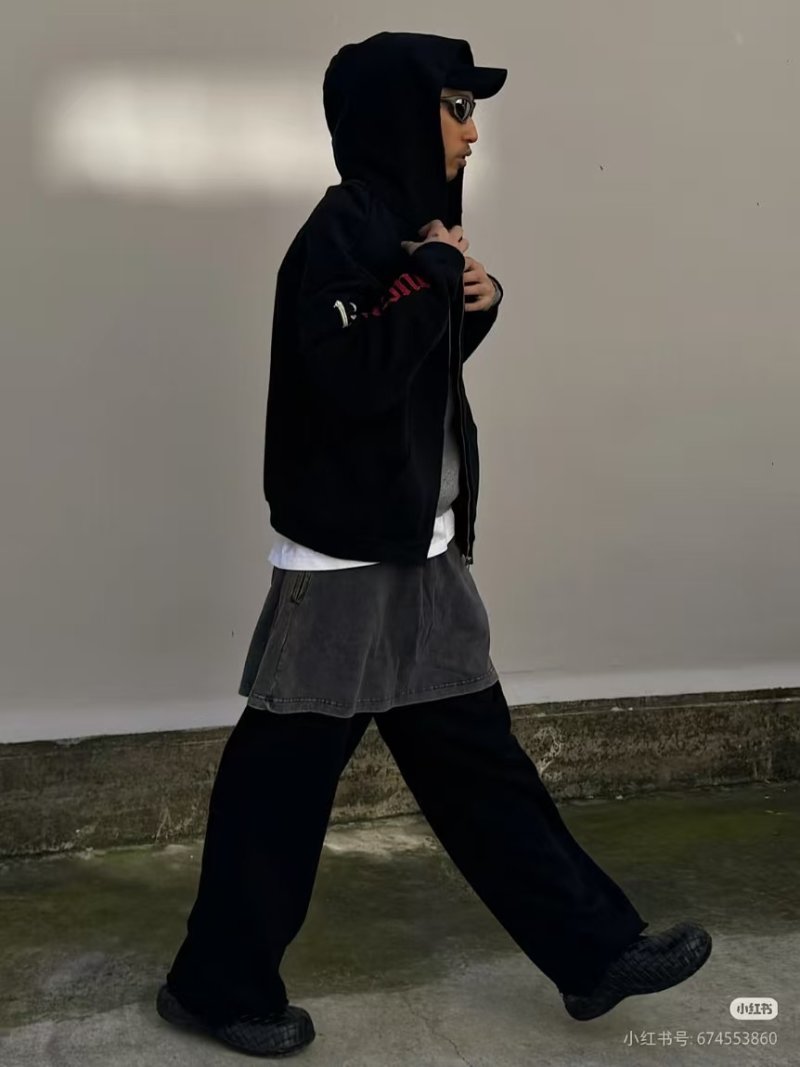 Black Zip-Up Hoodie Jacket with Red Embroidered Graphics view