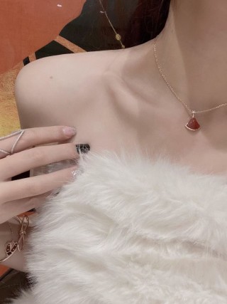 Bvlgari Carnelian Drop Silver Necklace Red