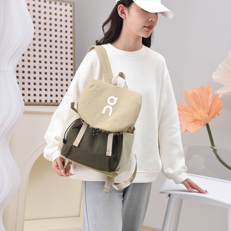 On Cream & Olive Colorblock Canvas Backpack