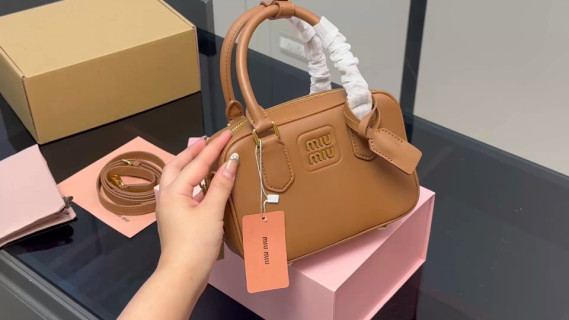 Miu Miu Cognac Leather Top Handle Bag