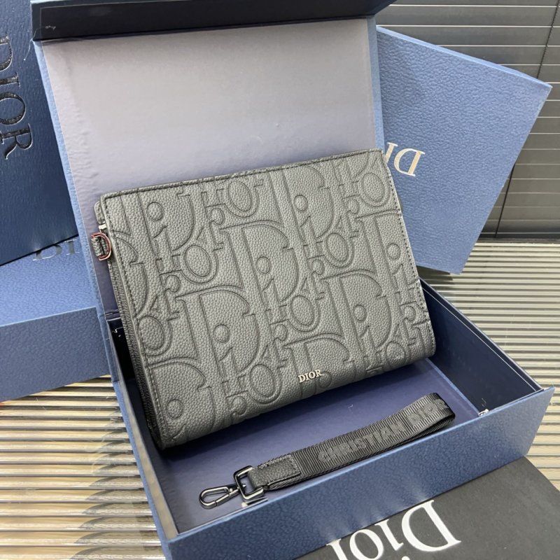 Dior CD Embroidered Denim Clutch Bag Grey