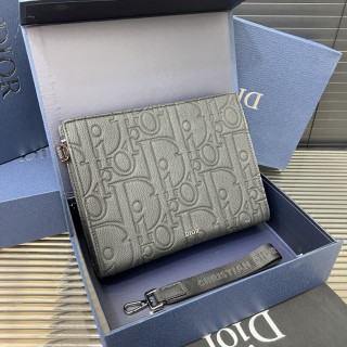 Dior CD Embroidered Denim Clutch Bag Grey