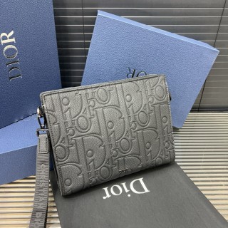 Dior CD Embroidered Denim Clutch Bag Grey view 2