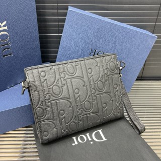 Dior CD Embroidered Denim Clutch Bag Grey view 3
