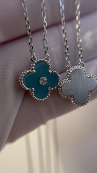 Van Cleef & Arpels Alhambra Clover Pendant Necklace Teal
