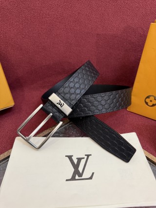Louis Vuitton Monogram Floral Embossed Leather Belt Black