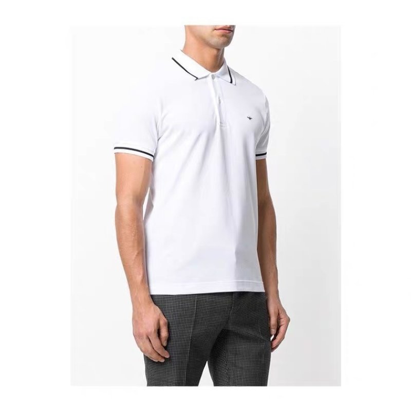 White Polo Shirt with Tipped Sleeves