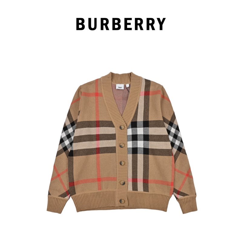 Burberry Check Wool Cardigan Tan Multi view