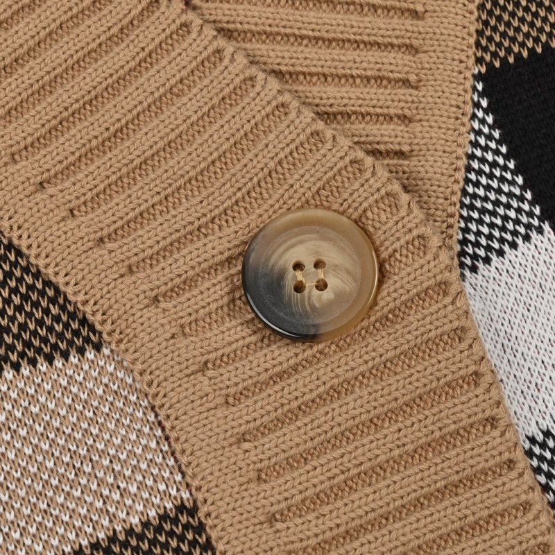 Burberry Check Wool Cardigan Tan Multi view