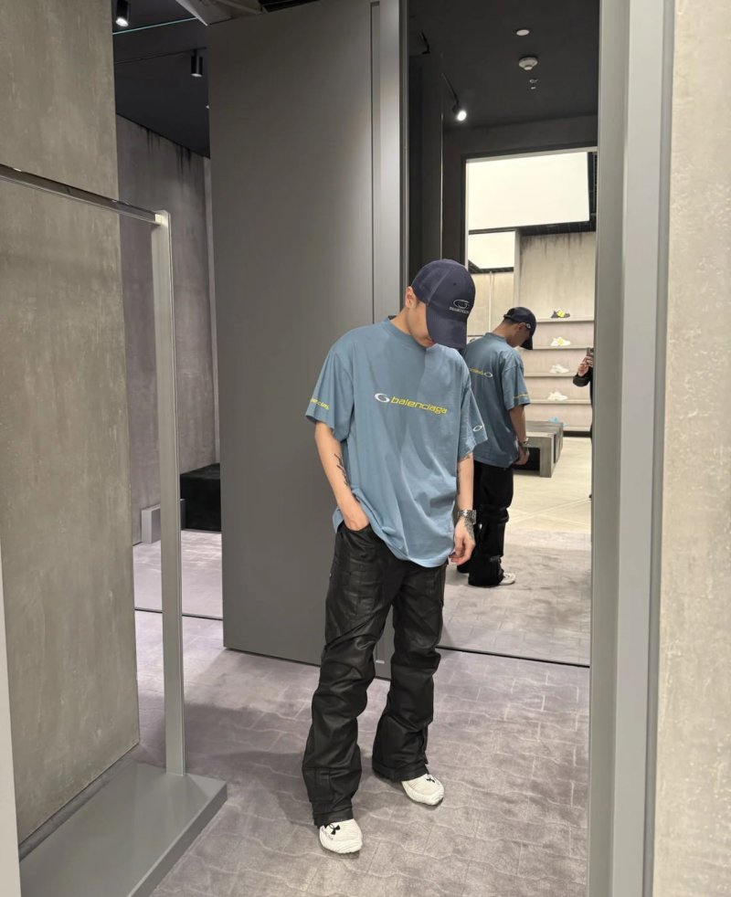 Balenciaga Blue Logo Short Sleeve T-Shirt