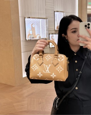 Louis Vuitton Speedy Monogram Embossed Handbag Tan