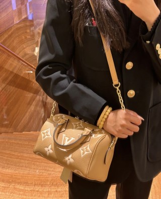 Louis Vuitton Speedy Monogram Embossed Handbag Tan view 3