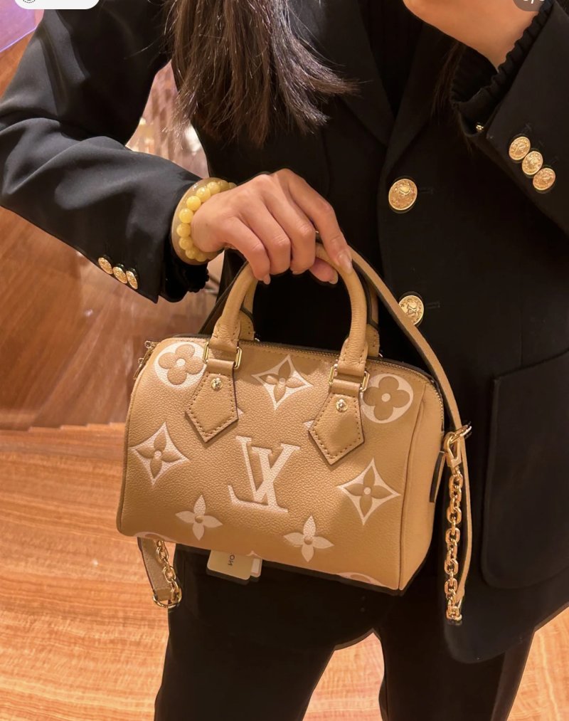 Louis Vuitton Speedy Monogram Embossed Handbag Tan view