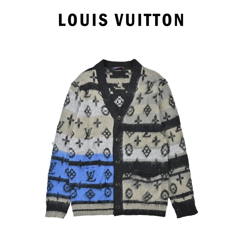 Oversized Geometric Jacquard Cardigan – Navy Blue & White view