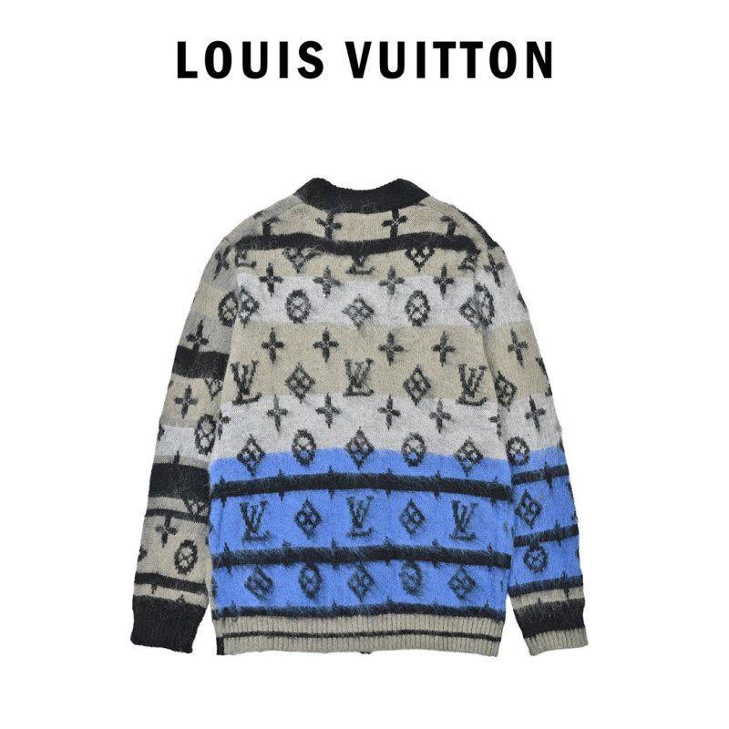 Oversized Geometric Jacquard Cardigan – Navy Blue & White view
