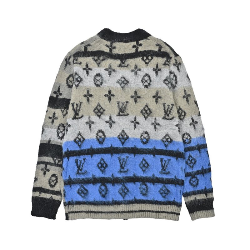 Oversized Geometric Jacquard Cardigan – Navy Blue & White view