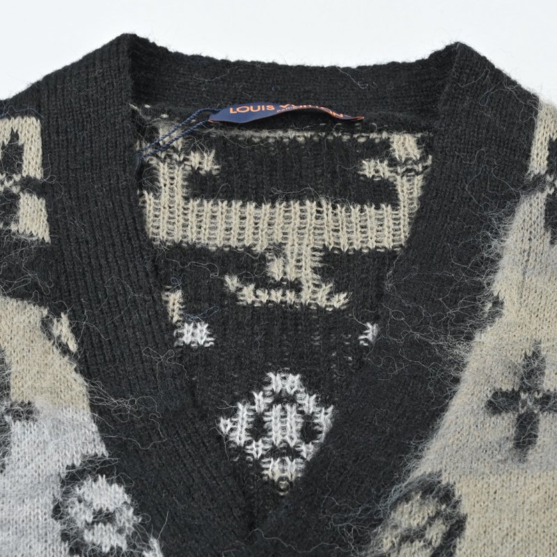 Oversized Geometric Jacquard Cardigan – Navy Blue & White view