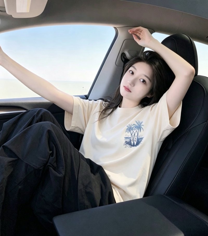 Cream Palm Tree Graphic Short Sleeve T-Shirt view