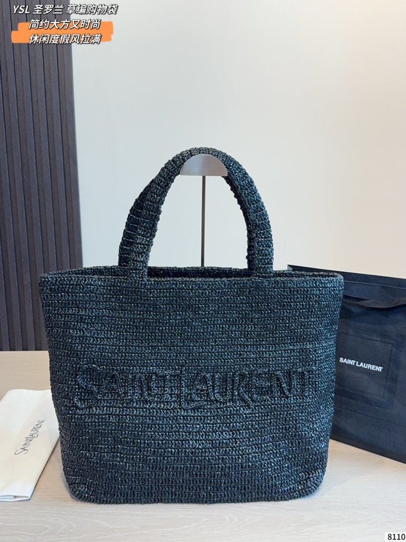 Saint Laurent Woven Straw Tote Bag Black