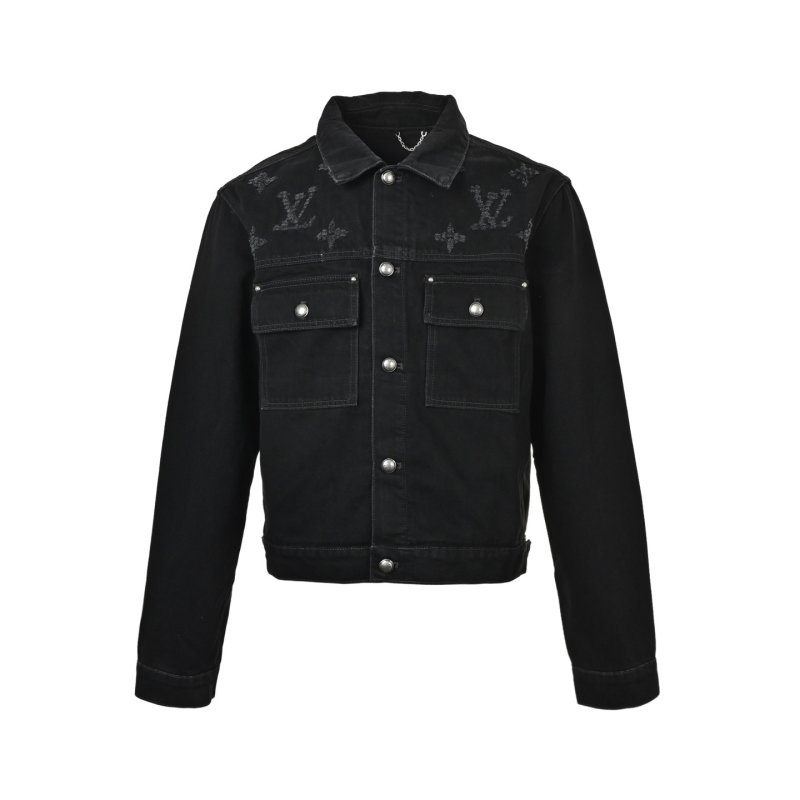 Essentials Black Denim Jacket with Distressed Detailing view