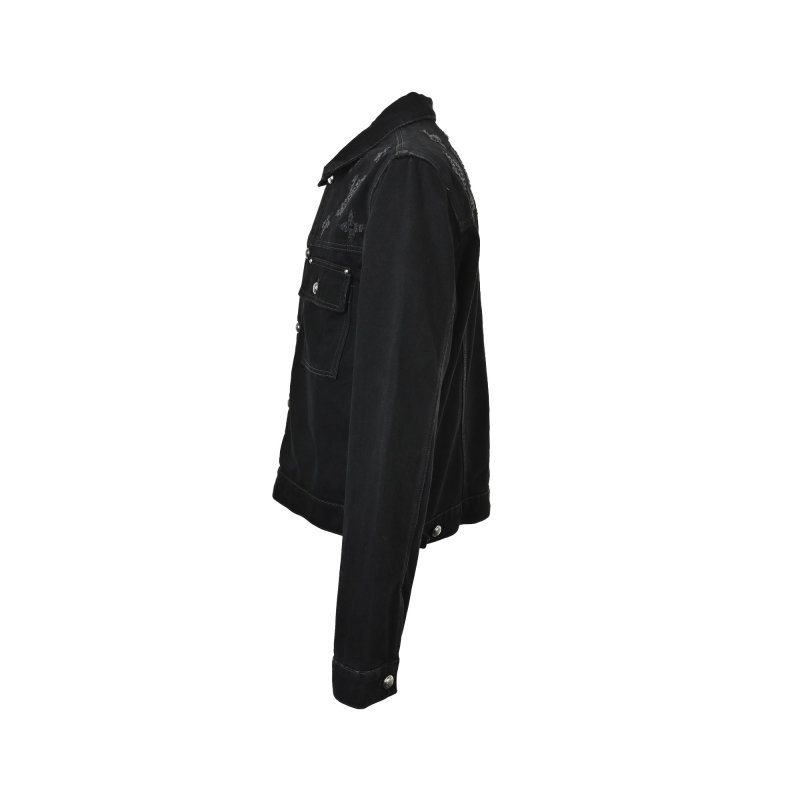 Essentials Black Denim Jacket with Distressed Detailing view