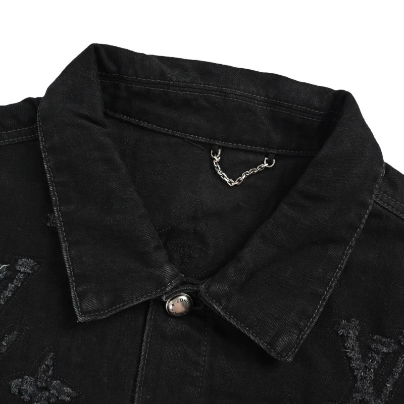 Essentials Black Denim Jacket with Distressed Detailing view