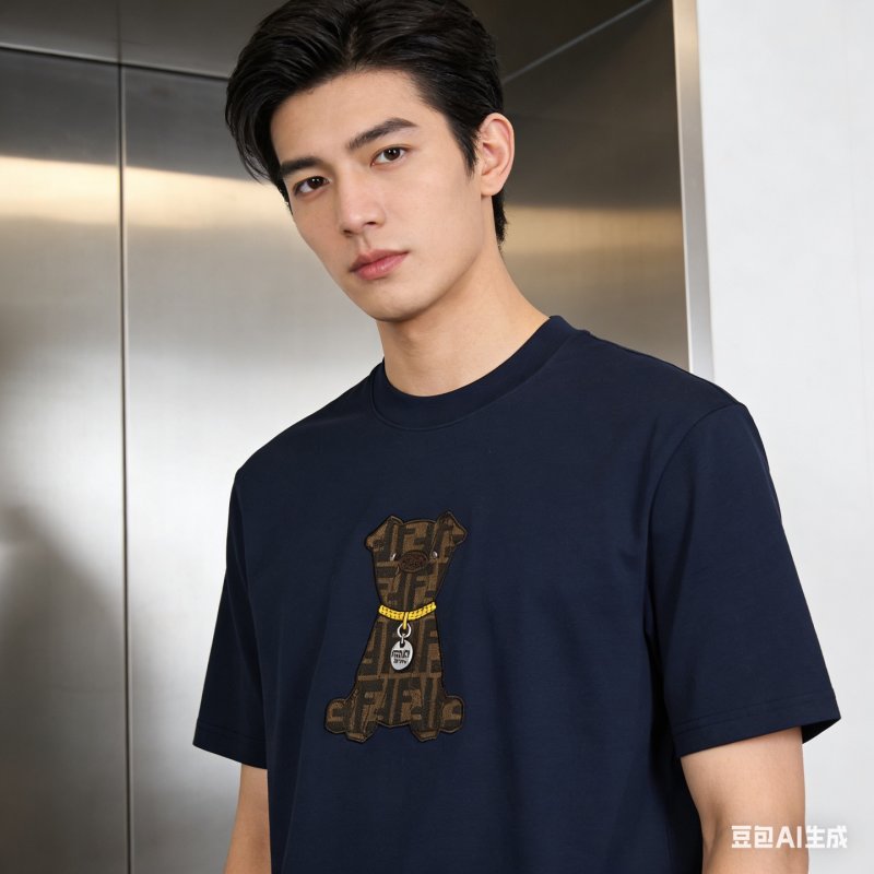 Gucci Monogram Dog Print Navy T-Shirt