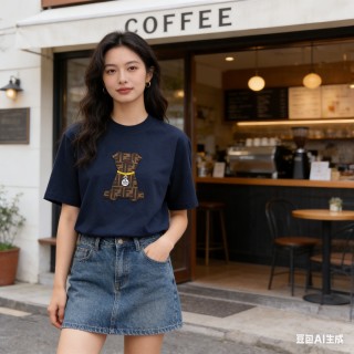 Gucci Monogram Dog Print Navy T-Shirt view 4