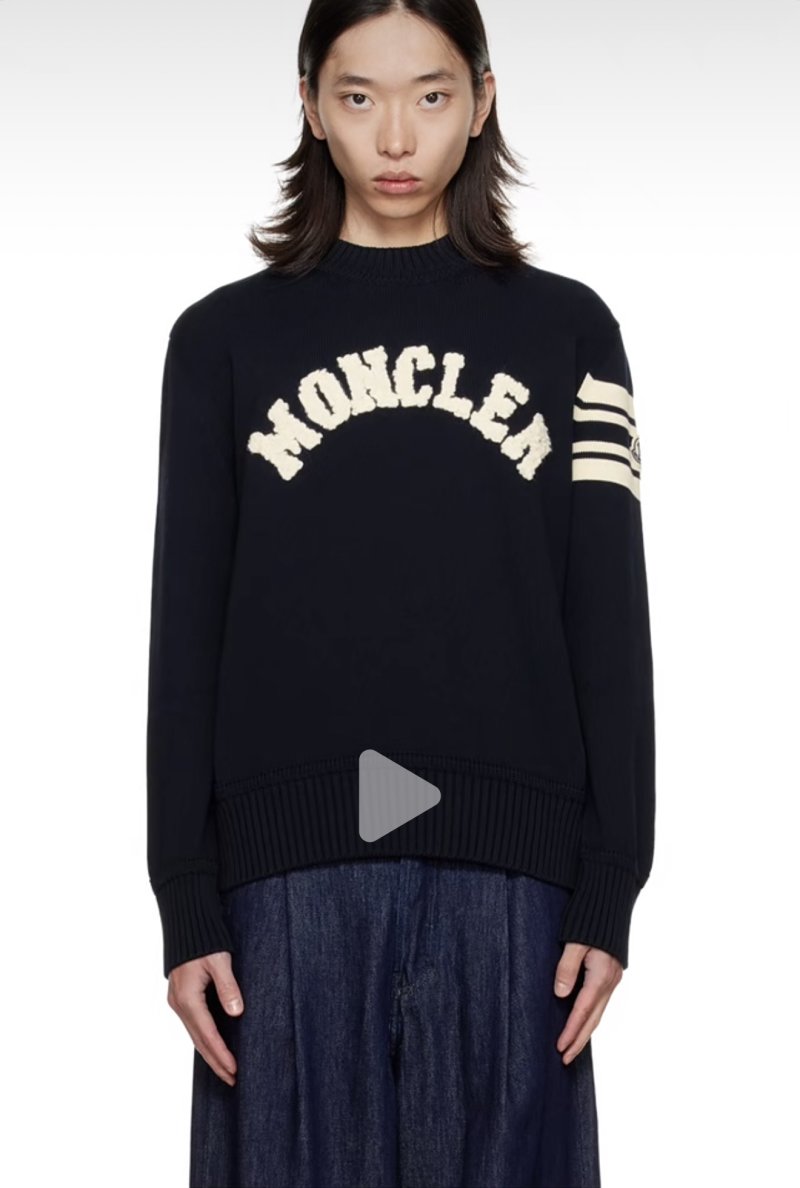 Moncler Black Logo Crew Neck Sweater with Stripe Detail