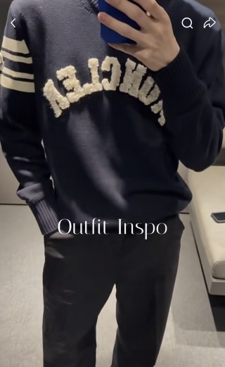 Moncler Black Logo Crew Neck Sweater with Stripe Detail view 2