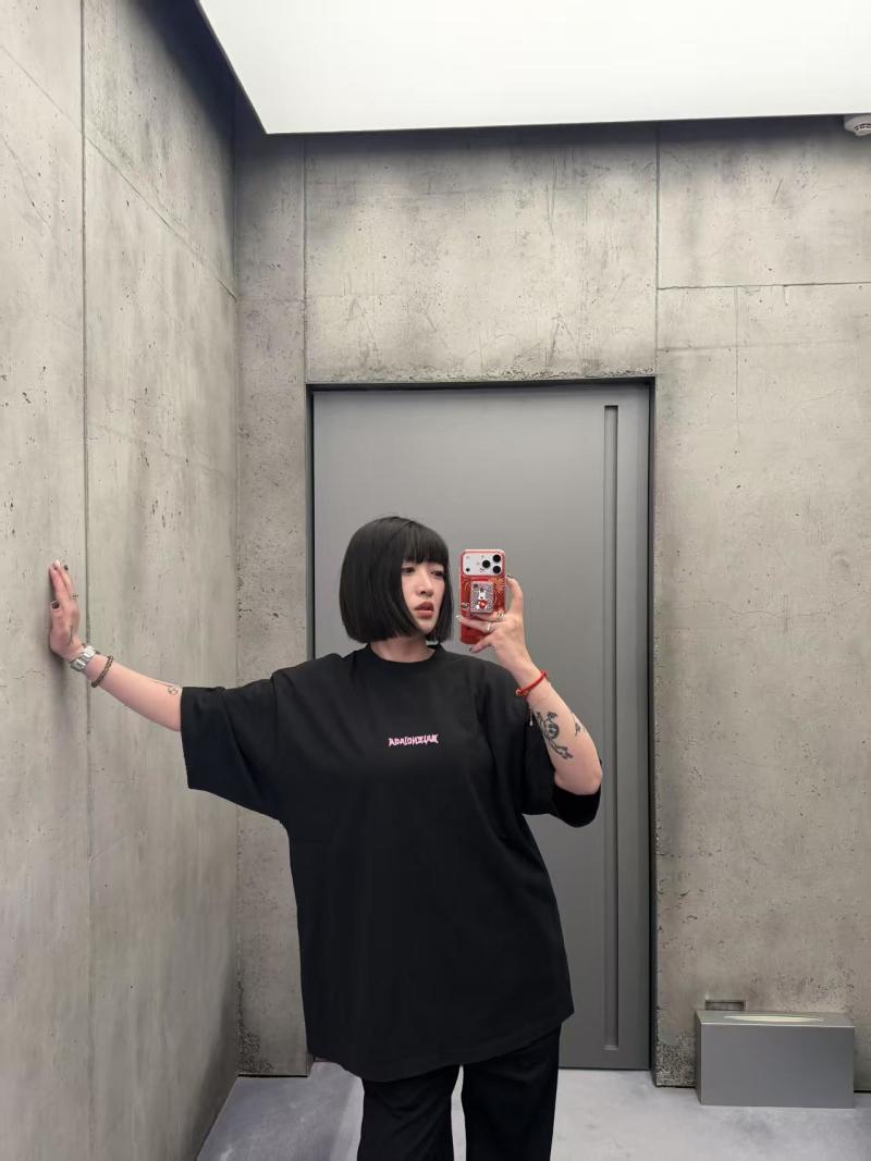 Black Oversized Short Sleeve T-Shirt with Red Embroidered Logo