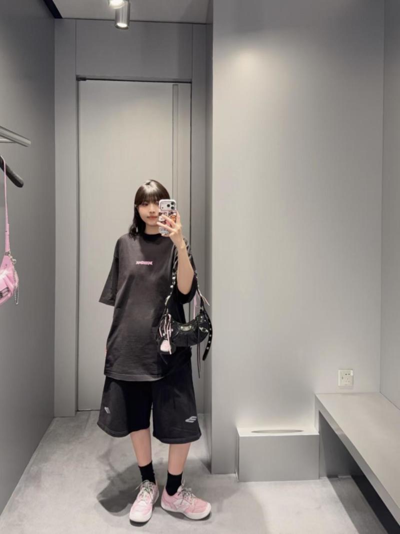 Black Oversized Short Sleeve T-Shirt with Red Embroidered Logo view
