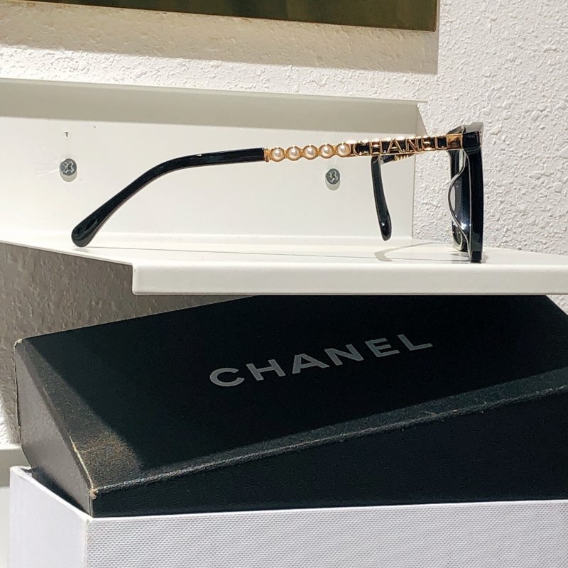 Chanel CH0606 Black Square Sunglasses with Pearl-Effect Temple view