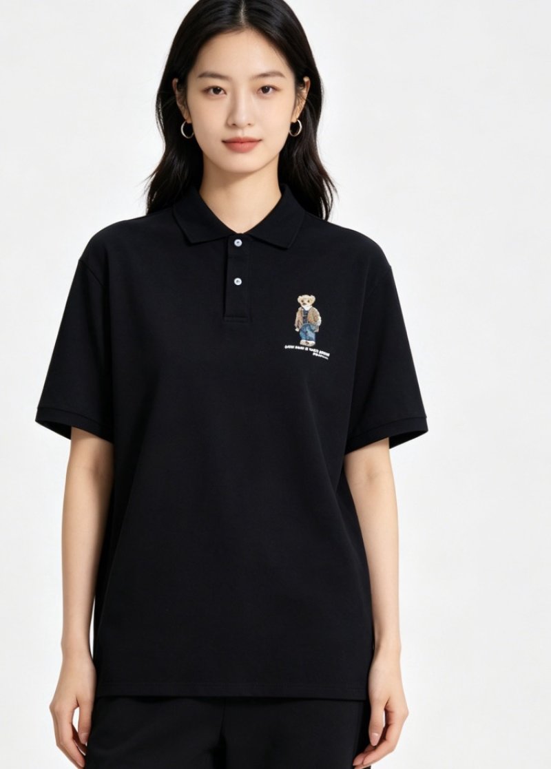 Black Bear Embroidered Polo Shirt