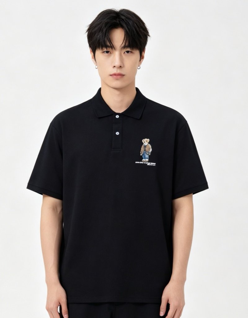 Black Bear Embroidered Polo Shirt view