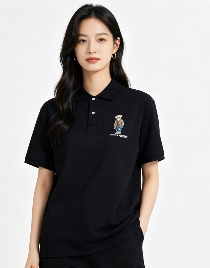 Black Bear Embroidered Polo Shirt view