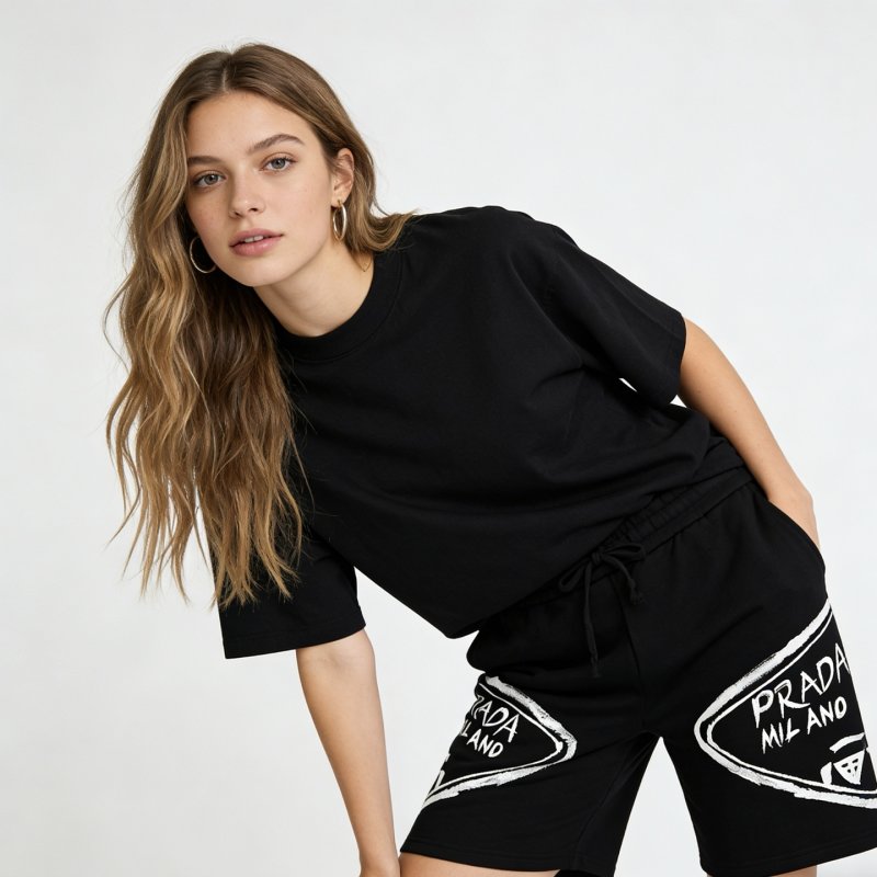 Prada Milano Black Shorts with Logo Print