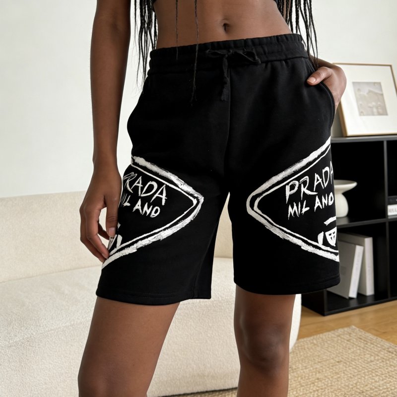 Prada Milano Black Shorts with Logo Print view