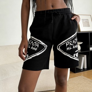Prada Milano Black Shorts with Logo Print view 3