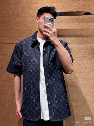 Louis Vuitton Monogram Denim Short Sleeve Shirt Navy