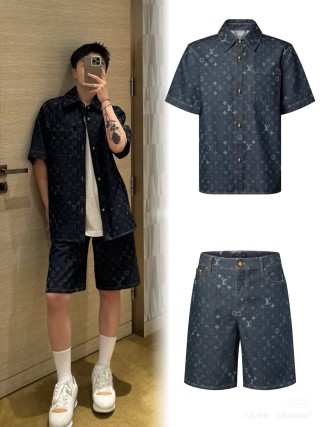 Louis Vuitton Monogram Denim Short Sleeve Shirt Navy view 5