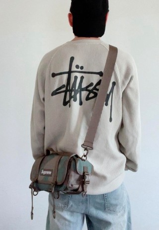 Stüssy Cream Ribbed Long Sleeve Graphic Tee