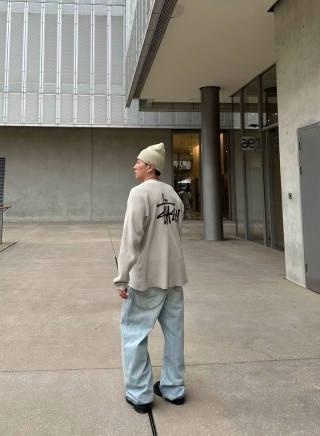 Stüssy Cream Ribbed Long Sleeve Graphic Tee view 6