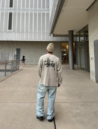 Stüssy Cream Ribbed Long Sleeve Graphic Tee view 7