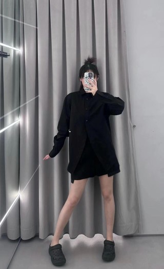 Black Oversized Button-Up Shirt Dress