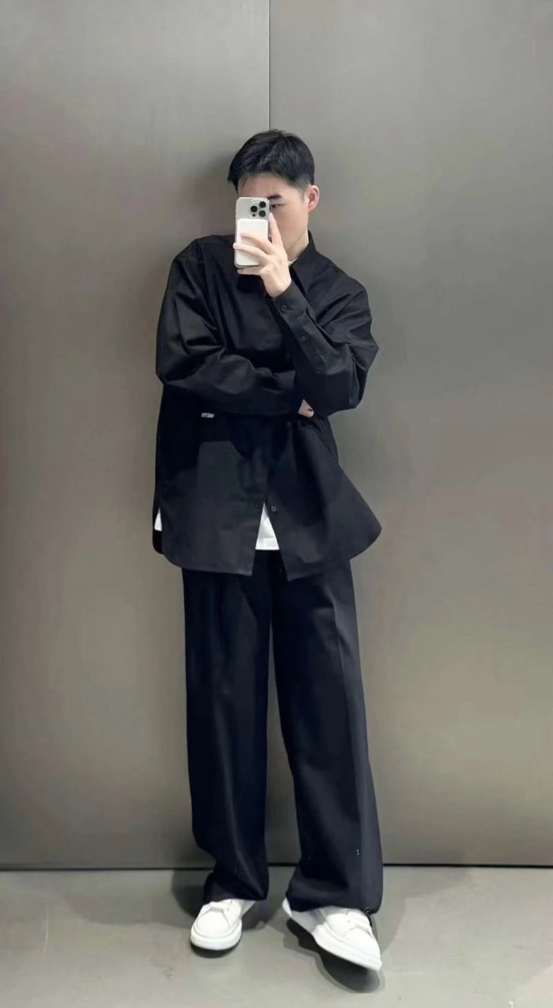 Black Oversized Button-Up Shirt Dress view