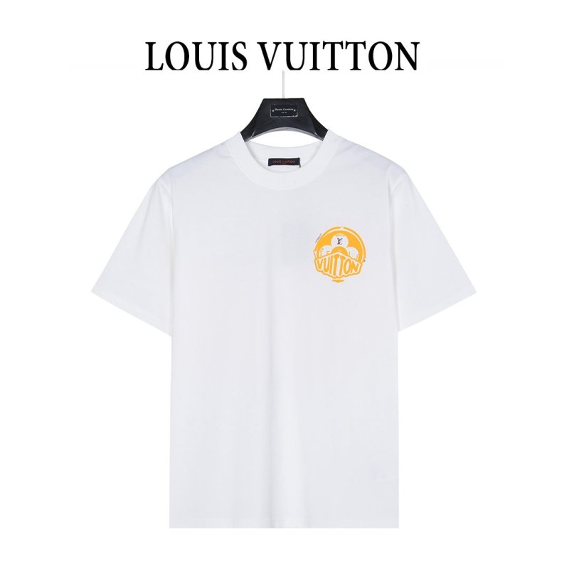 Louis Vuitton White Crew Neck T-Shirt with Golden Emblem view