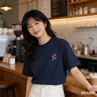 Navy Short Sleeve T-Shirt with Embroidered Floral Chest Logo view 4