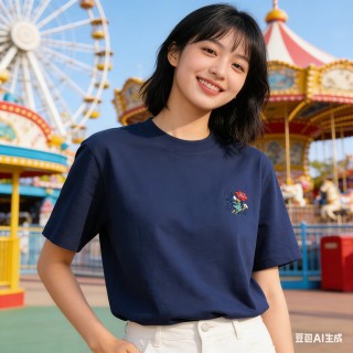 Navy Short Sleeve T-Shirt with Embroidered Floral Chest Logo view 8